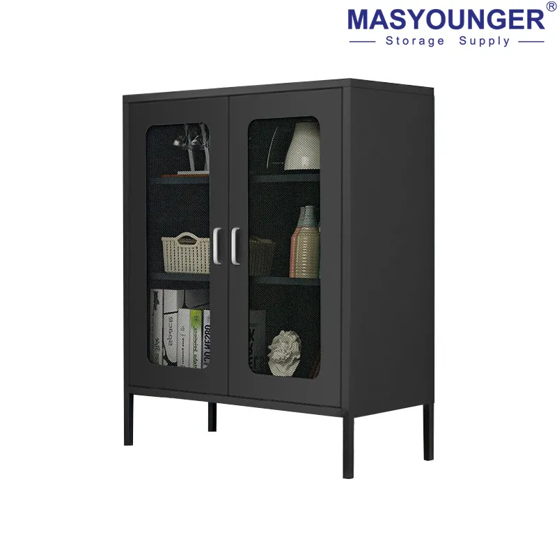 홈이 있는 골이 있는 질감의 유리 도어 및 측면 금속 디스플레이 캐비닛