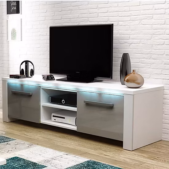 최신 디자인 거실 가구 LED 광택 TV 스탠드(HF